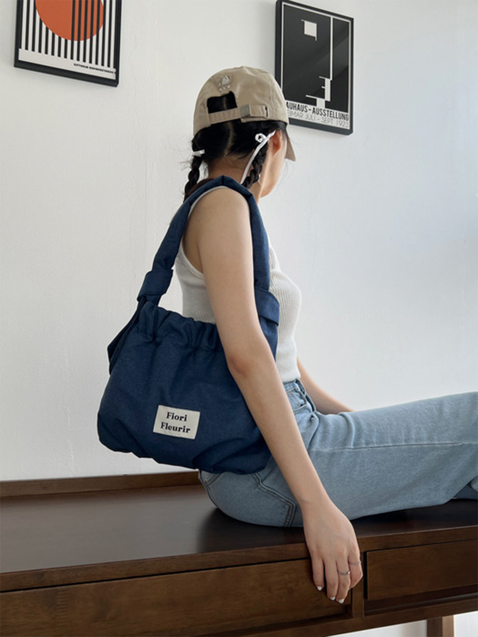 Fiori Fleurir Lottie Tote Shoulder Bag _ Denim  Blue