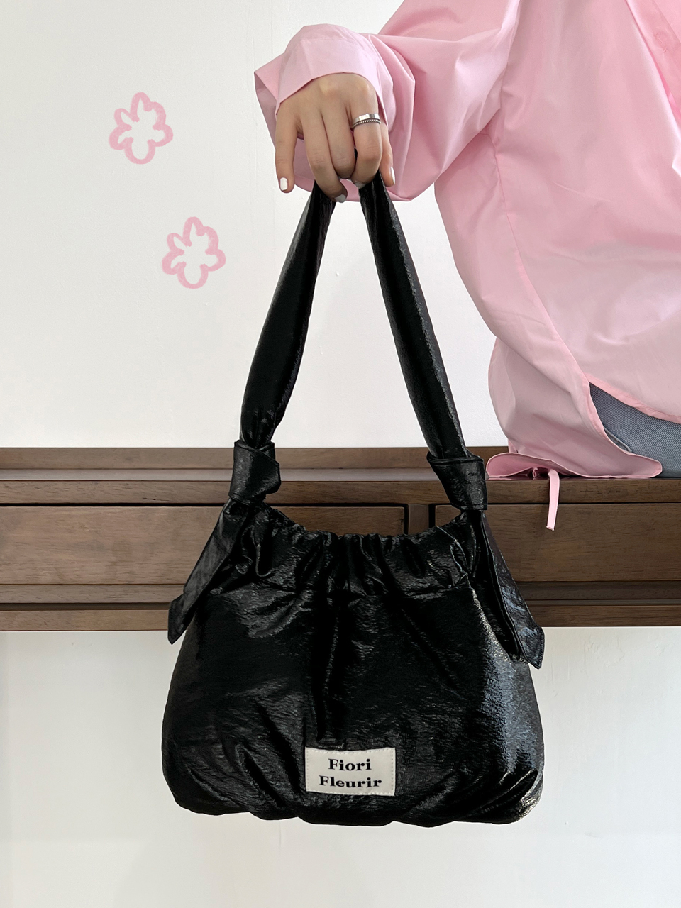 Fiori Fleurir Lottie tote Shoulder Bag _Shine Black