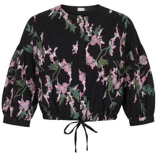 Firm Collection Firm Collection Pleated 3/4-Sleeve Lace Embroidered Blouse