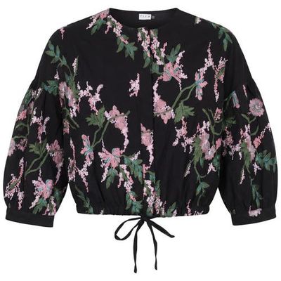 Firm Collection Firm Collection Pleated 3/4-Sleeve Lace Embroidered Blouse