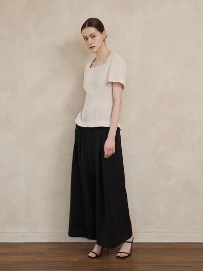 FIVE AVENUE Chloe Wide Pants(black)_YT24P104