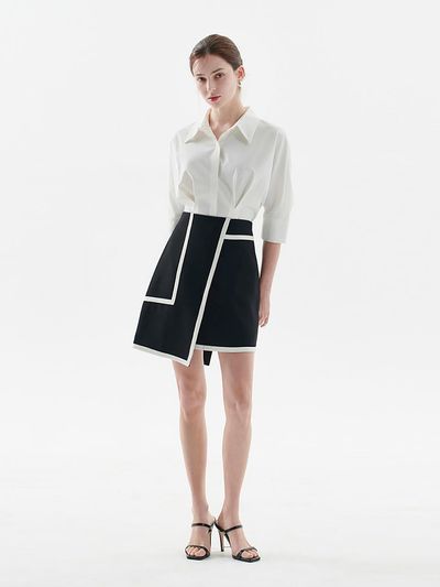 FIVE AVENUE Combo Unbalanced Mini Skirt(black)_YT23S076