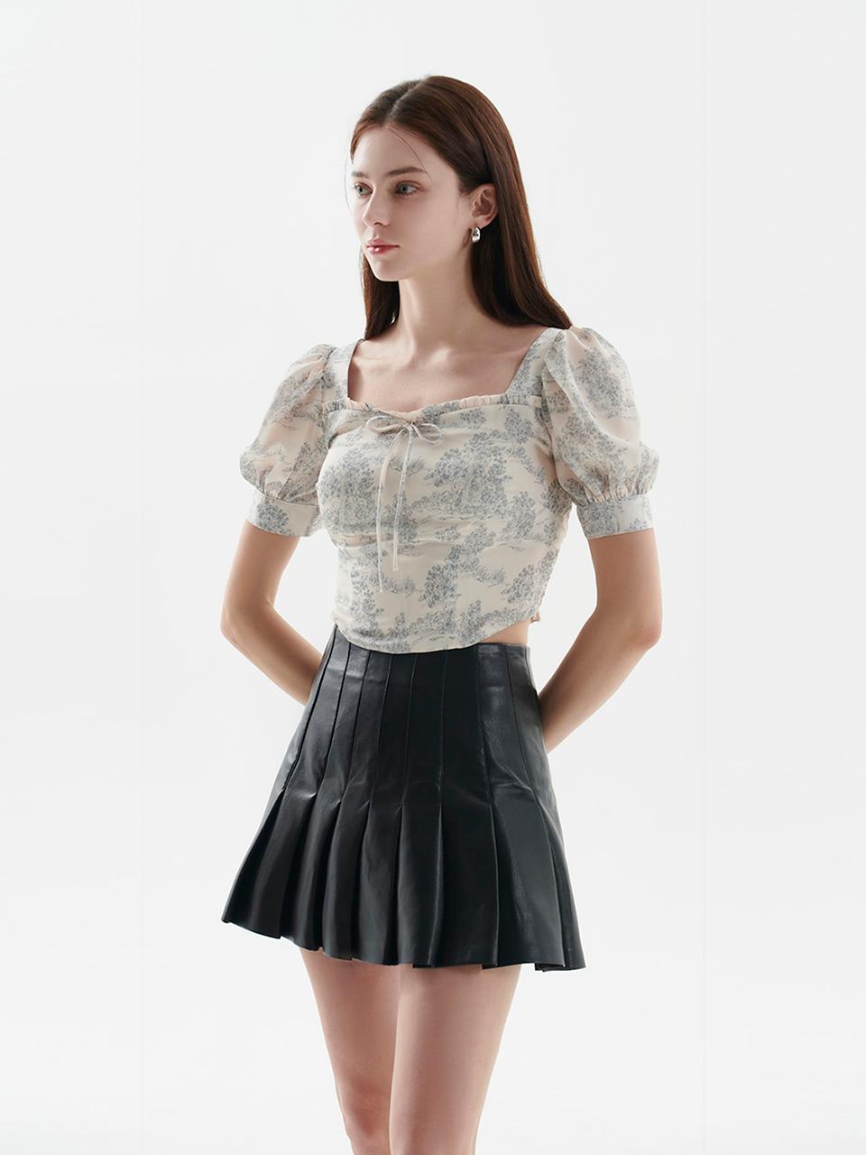 FIVE AVENUE Leather Pleats Mini Skirt(black)_YT23S100