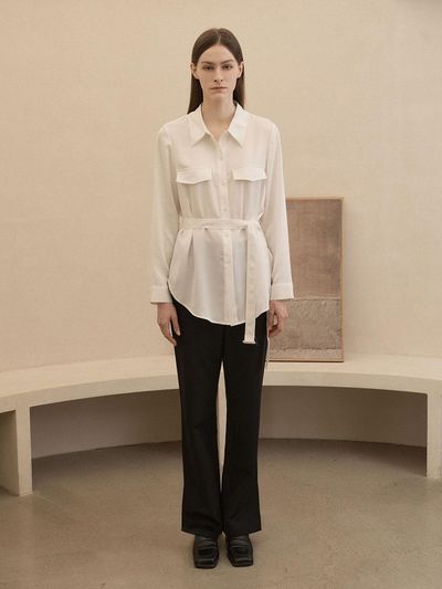 FIVE AVENUE Side Slit Long Elegant Slacks [Black] (YF24P105)