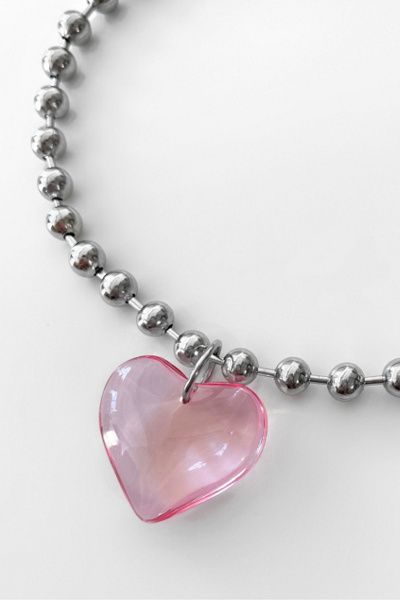Five Fourty Nine Five Fourty Nine Lia Heart Ball Chain Necklace in Silver, Women's at Urban Outfitters