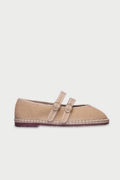 Flabelus Flabelus Double Strap Linen Mary Jane Flat in Brown, Women's at Urban Outfitters