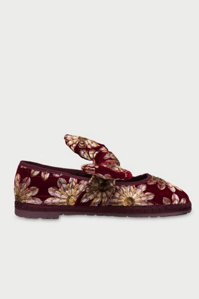 Flabelus Flabelus Lyra Petal Embroidered Mary Janes Shoe in Maroon, Women's at Urban Outfitters