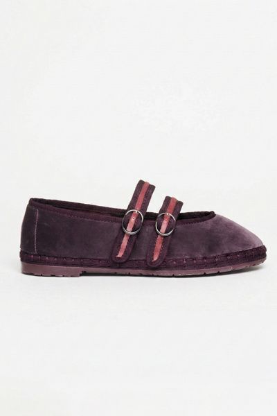Flabelus Flabelus Mae Strappy Velvet Mary Jane Flat in Purple, Women's at Urban Outfitters
