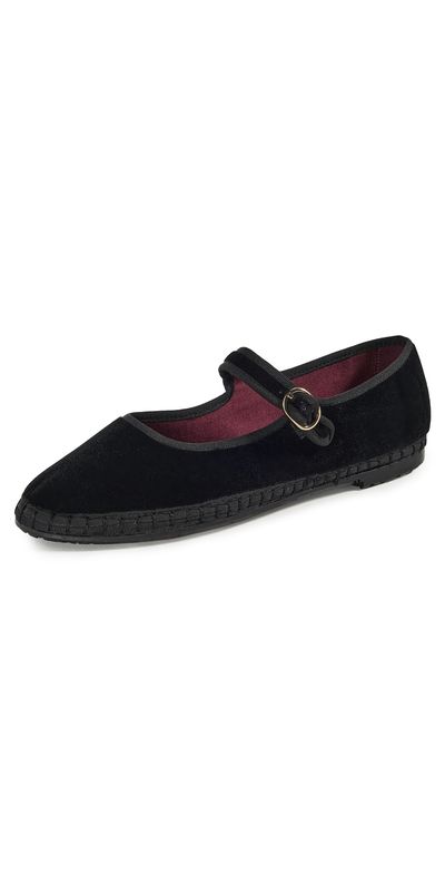 Flabelus Flabelus Velvet Mary Jane Flats Black