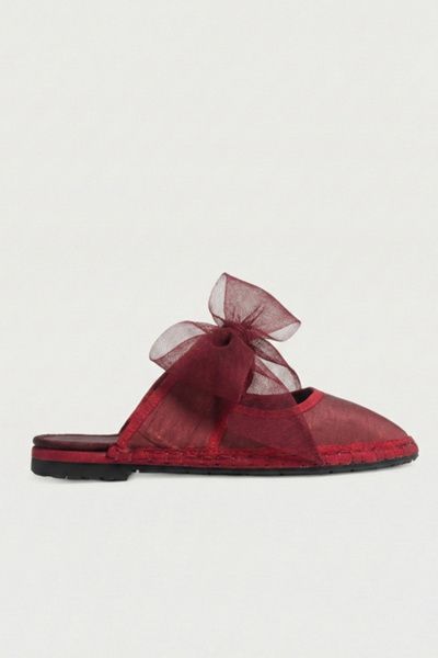 Flabelus Flabelus Women's Mesh Bow Cinna Mary Janes Shoe in Maroon, Women's at Urban Outfitters