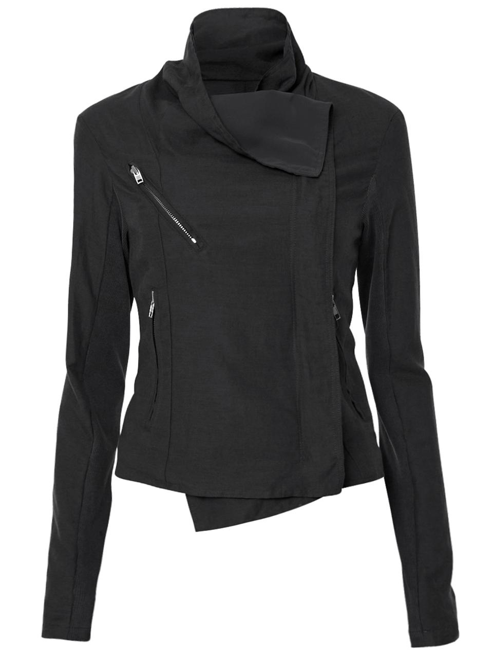 FLARE UP Asymmetrical Biker Jacket (FL - 047_Black)