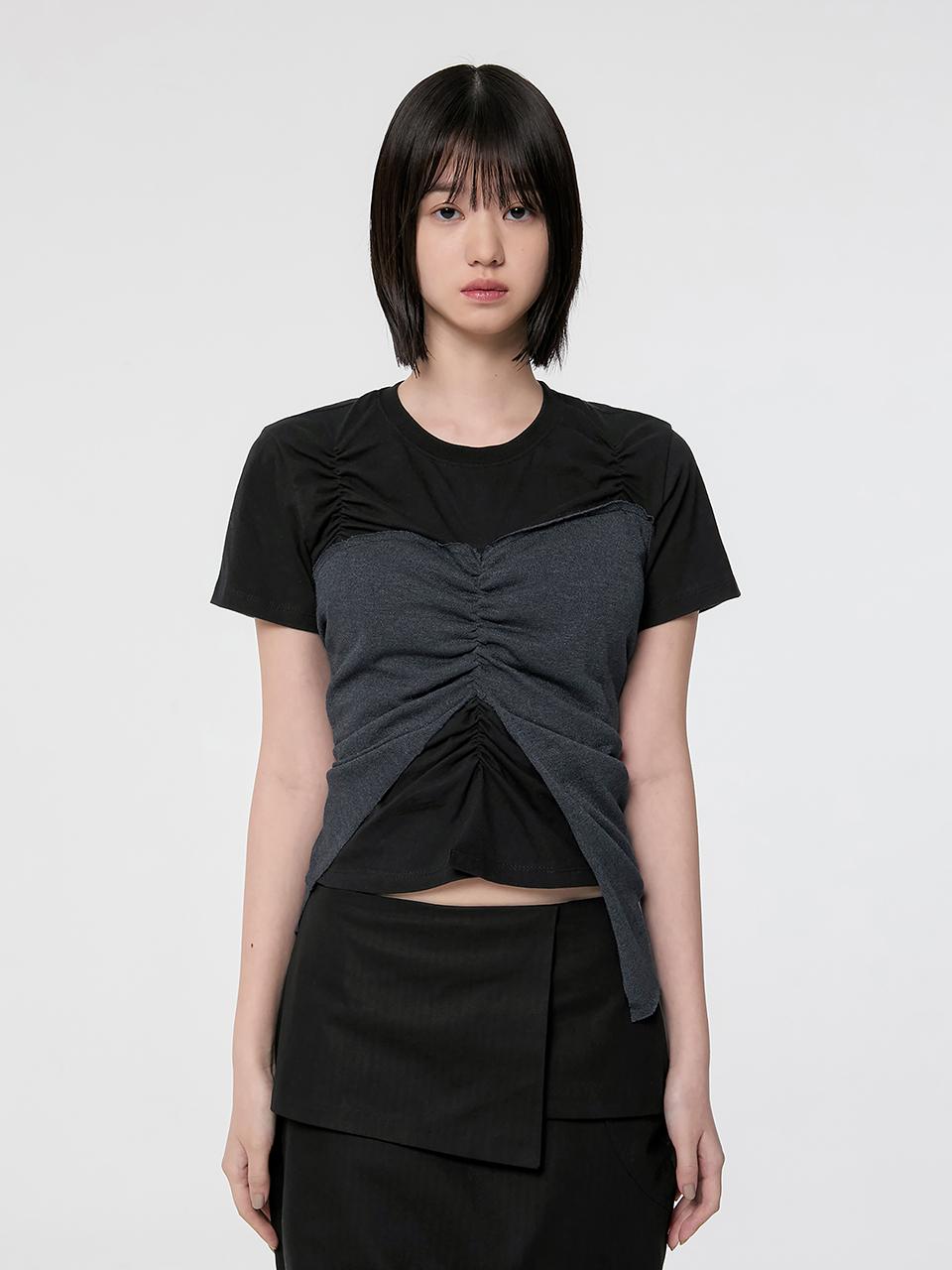 FLARE UP Bustier Layered T-Shirt_Black Charcoal
