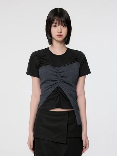 FLARE UP Bustier Layered T-Shirt_Black Charcoal