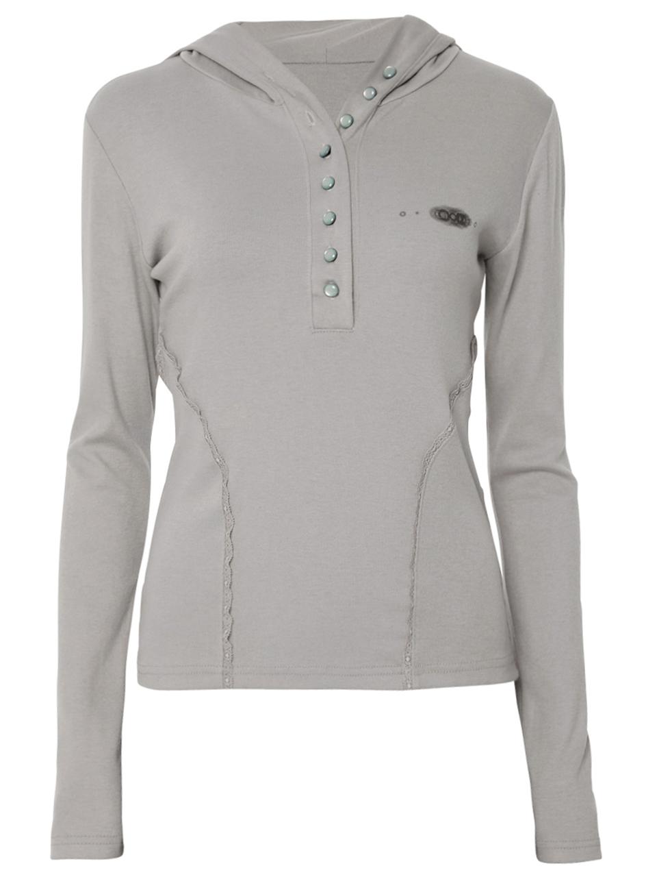 FLARE UP Button Up Lace Hoodie (FL - 148_Gray)