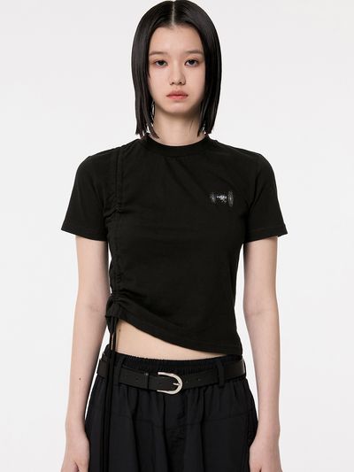 FLARE UP Chiffon Ruched T-Shirt - Black