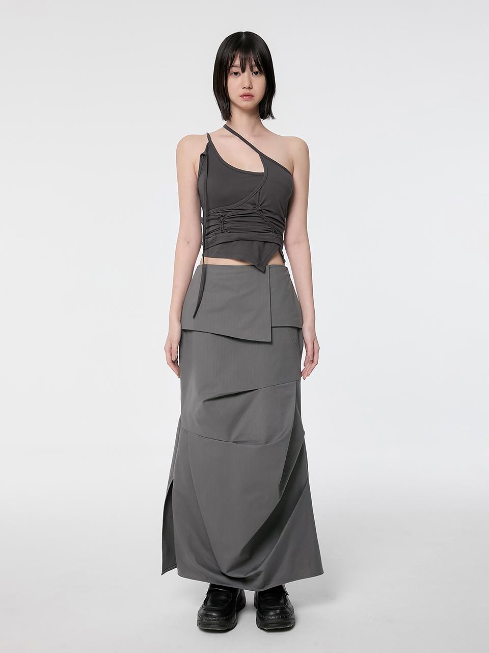 FLARE UP Drape Layered Maxi Skirt_Gray