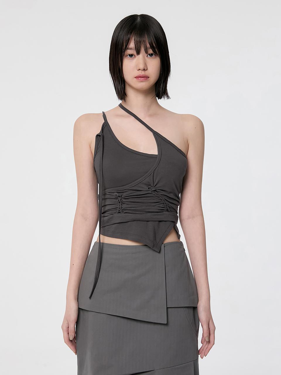 FLARE UP Handmade Twisted Layered Top_Charcoal