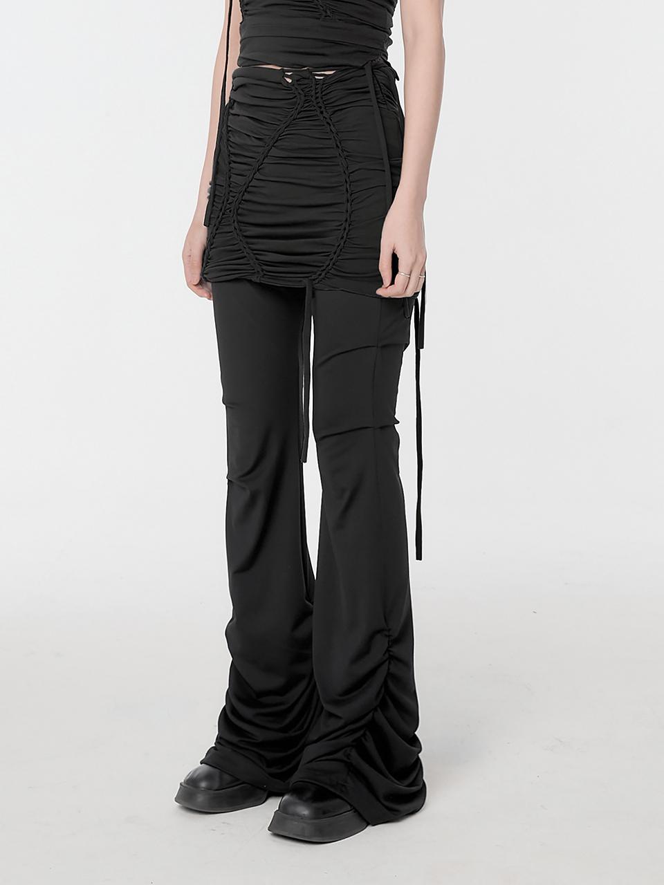 FLARE UP Handmade Twisted Skirt Pants_Black