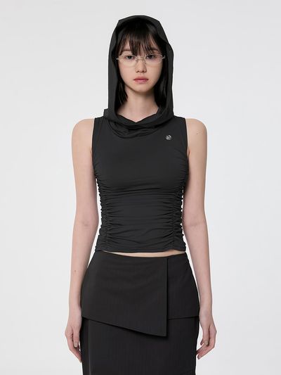 FLARE UP Hooded High Neck Sleeveless Top_Black