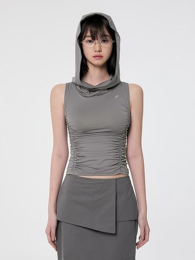 FLARE UP Hooded High Neck Sleeveless Top_Gray