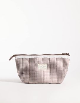 Flat Lay Company Flat Lay London Essential Pouch - Mocha Gingham with Frill-Brown
