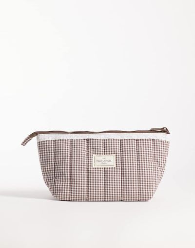 Flat Lay Company Flat Lay London Essential Pouch - Mocha Gingham with Frill-Brown