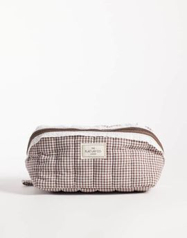 Flat Lay Company Flat Lay London Marshmallow Flat Lay Makeup Box Bag - Mocha Gingham with Frill-Brown