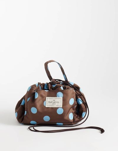 Flat Lay Company Flat Lay London x ASOS Exclusive - Drawstring Makeup Bag in Brown + Blue Spots