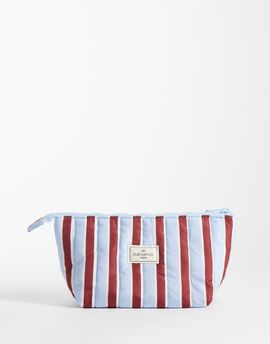 Flat Lay Company The Flat Lay Co. x ASOS Exclusive - Essential Makeup Pouch in Burgundy + Blue Stripe-Red