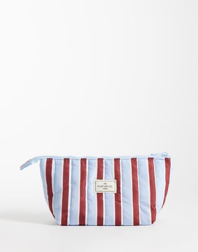 Flat Lay Company The Flat Lay Co. x ASOS Exclusive - Essential Makeup Pouch in Burgundy + Blue Stripe-Red