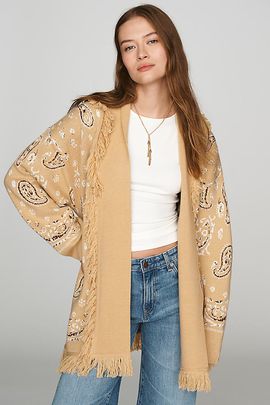 Flat White Fringe Wrap Cardigan Sweater