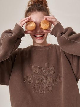 Flatwave in Seoul Patchwork Pigment Cotton-Polyester Sweatshirt [BROWN]