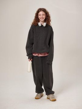 Flatwave in Seoul Patchwork Pigment Relaxed Fit Sweatshirt Set [Charcoal]
