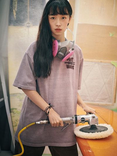 Flatwave in Seoul Pigment Dyed Cotton Vintage T-shirt [PURPLE]