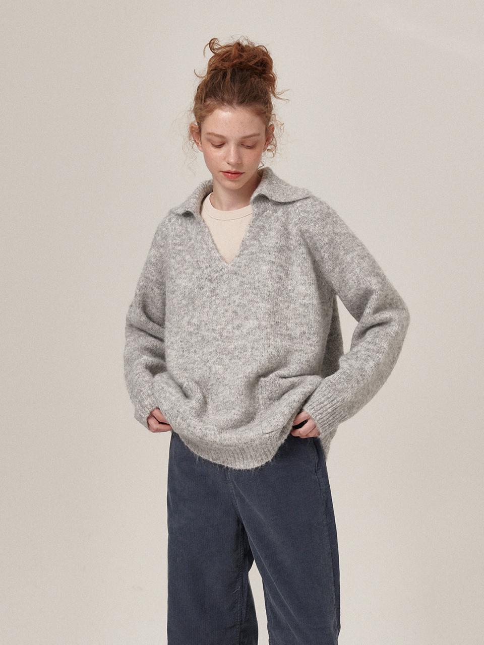 Flatwave in Seoul Wool Open Collar Knit [Grey]
