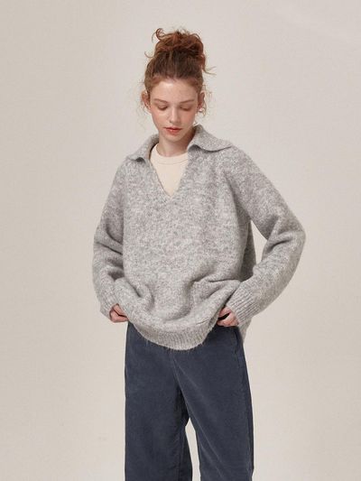Flatwave in Seoul Wool Open Collar Knit [Grey]