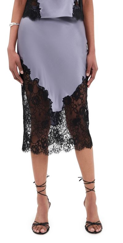 Fleur du Mal Fleur du Mal Juliet Lace and Silk Skirt Lavender Smoke