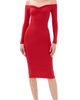 Fleur du Mal Fleur du Mal Off Shoulder Hourglass Rib Midi Dress Rouge - 1