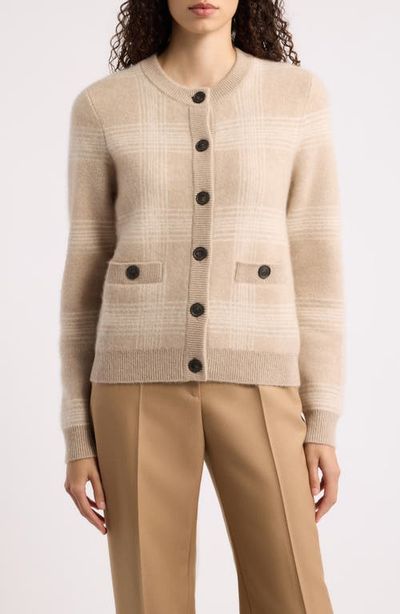 Fleurette Fleurette Windowpane Plaid Cashmere & Silk Cardigan