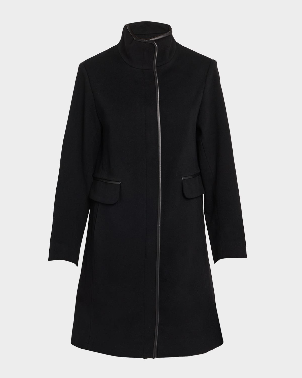 Fleurette Margaux Mid-Length Wool Coat with Leather Trim
