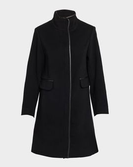 Fleurette Margaux Mid-Length Wool Coat with Leather Trim