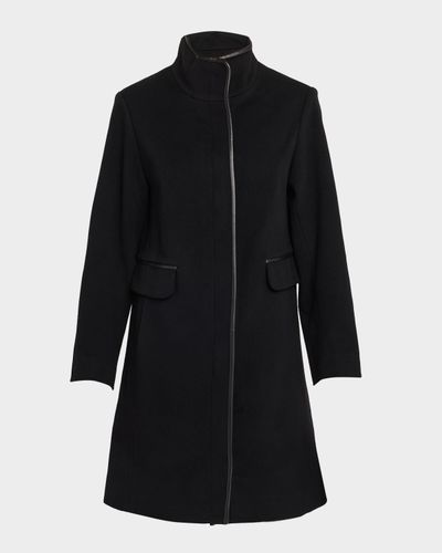 Fleurette Margaux Mid-Length Wool Coat with Leather Trim