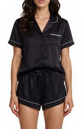 Flora Nikrooz Flora Nikrooz Satin Short Pajamas with Faux Pearl Trim