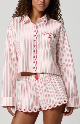 Florence by Mills Florence by Mills Cherry Stripe Crop Button-Up Shirt