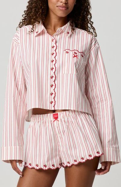 Florence by Mills Florence by Mills Cherry Stripe Crop Button-Up Shirt