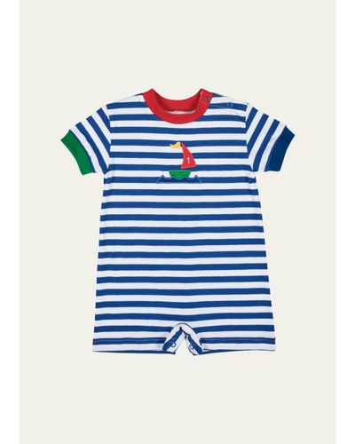 Florence Eiseman Boy's Sailboat Applique Stripe Knit Shortall