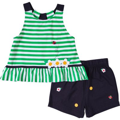 Florence Eiseman Florence Eiseman Knit Short Set With Softballs, Flowers, Ladybug