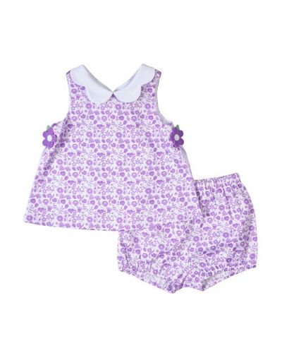 Florence Eiseman Florence Eiseman Printed Pique Dress & Bloomer with Flowers