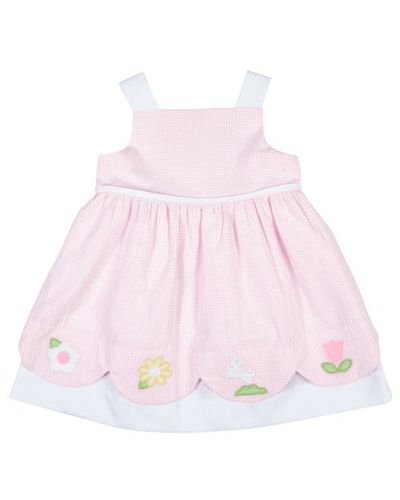 Florence Eiseman Florence Eiseman Seersucker Check Dress with Flowers & Bunny
