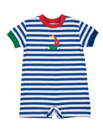 Florence Eiseman Florence Eiseman Stripe Knit Shortall With Sailboat
